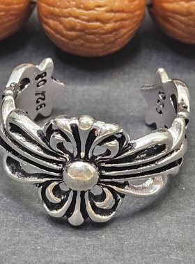 925银鸢尾花开口戒指复古款编号107