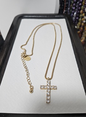锦绣微光纯铜项链十字架锆石长项链
