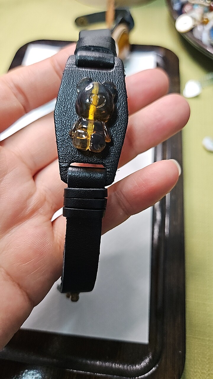 锦绣微光天然石蜜蜡软萌小熊手链纯牛皮手表带手串