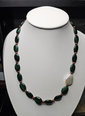 锦绣微光 ‖原创‖ 天然孔雀石巴洛克珍珠项链轻奢高级感锁骨链