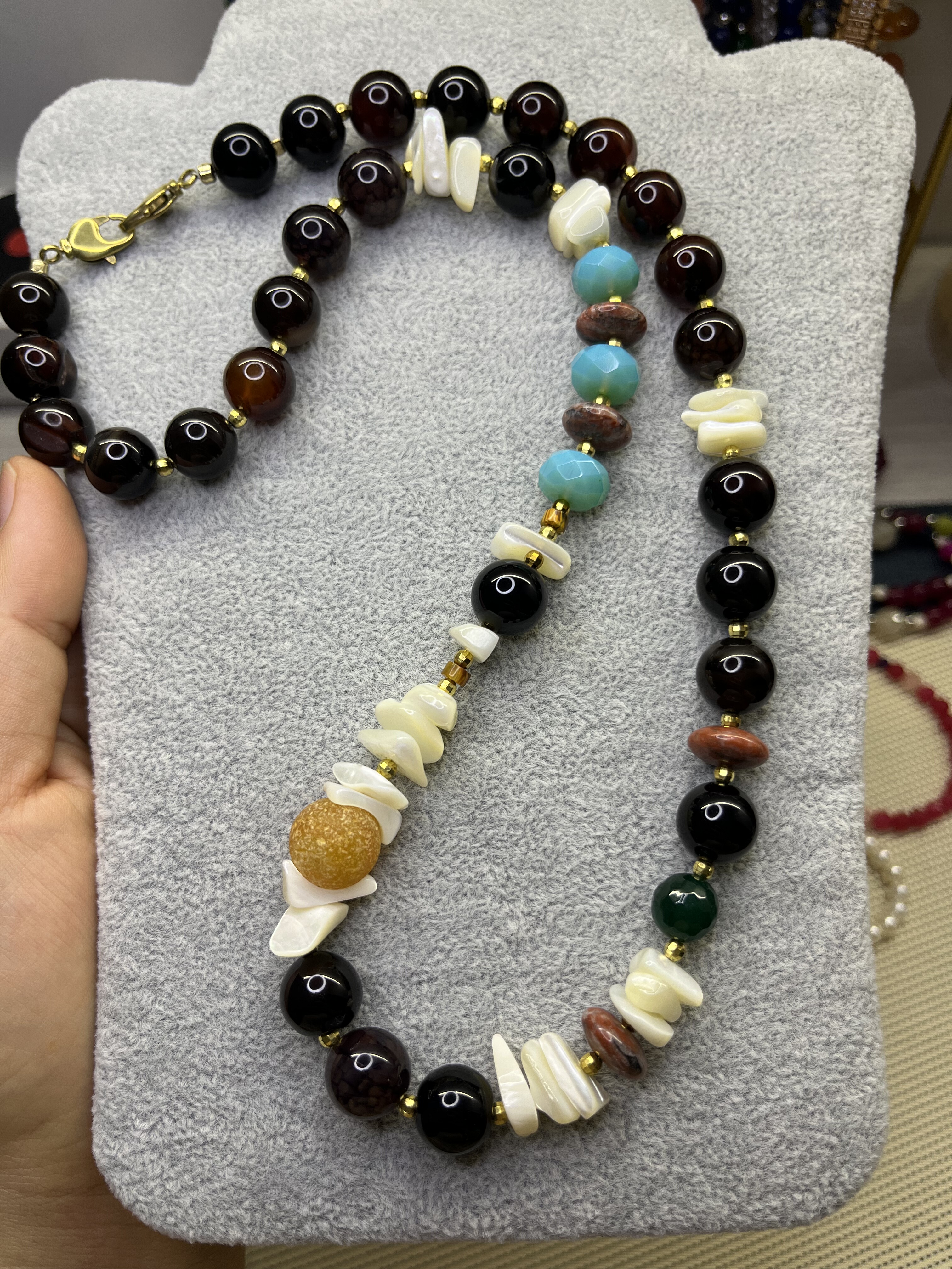 定制版天然石黑玛瑙项链女款轻奢小众设计感毛衣链颈链饰品送闺蜜