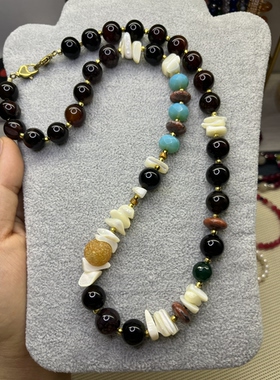 定制版天然石黑玛瑙项链女款轻奢小众设计感毛衣链颈链饰品送闺蜜