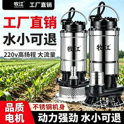 牧江潜水泵220v不锈钢家用抽水小型抽水机高扬程农用灌溉排