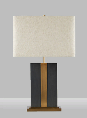 美式乡村简约黑色方形大理石台灯新中式样板间客厅卧室床头装饰灯