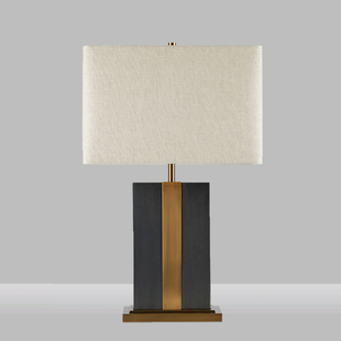 样板间客厅卧室床头装 饰灯 乡村简约黑色方形大理石台灯新中式 美式