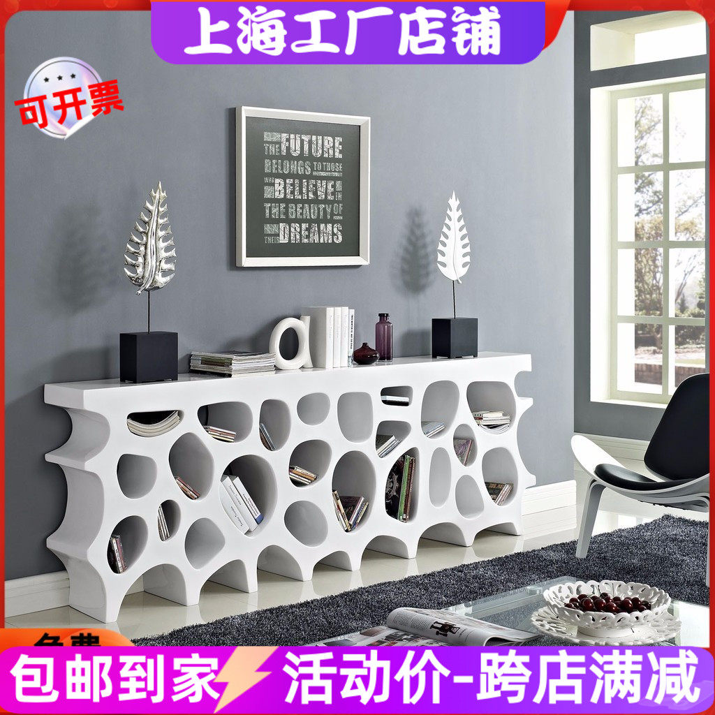 北欧烤漆玄关吧台柜现代简约蜂窝书架门厅装饰台书柜展示柜整装