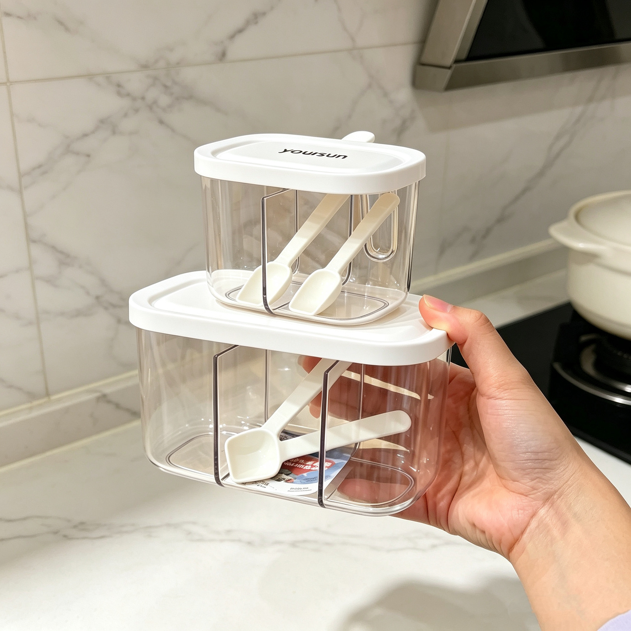 调料盒组合套装家用厨房用品收纳盒盐罐味精三格一体多格调味罐图片