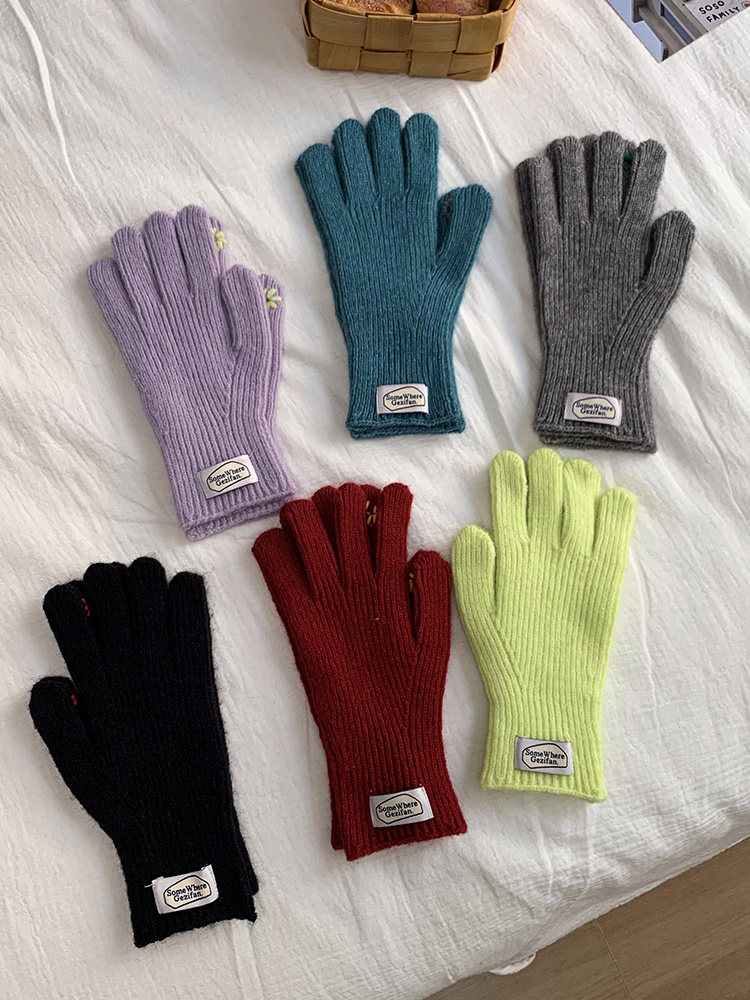 KNITTED GLOVES WOMENS WINTER NEW KOREA SOLID COLOR STITCHING DESIGN LEAKY FINGERS CAN PLAY MOBILE PHONE TO KEEP WARM RIDING AND COLD