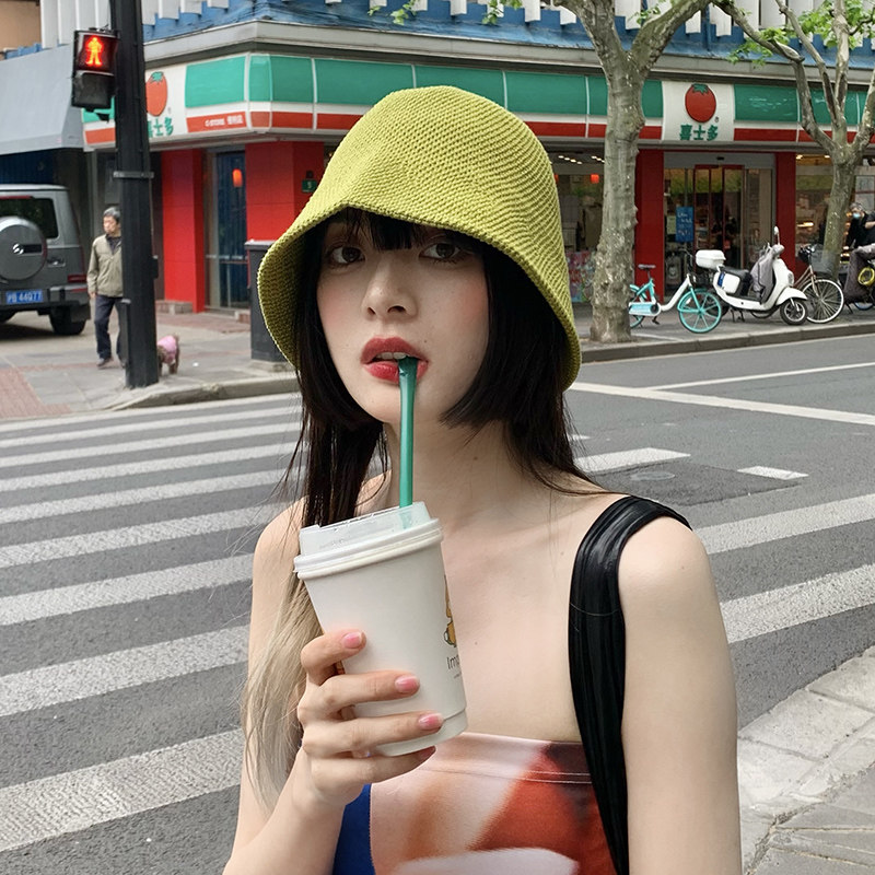 韩版针织渔夫帽子女秋冬素颜神器水桶帽纯色百搭日系遮脸钟型盆帽