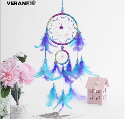 dream catcher印第安捕梦网 送礼挂件手工挂饰生日礼物彩色二圈款