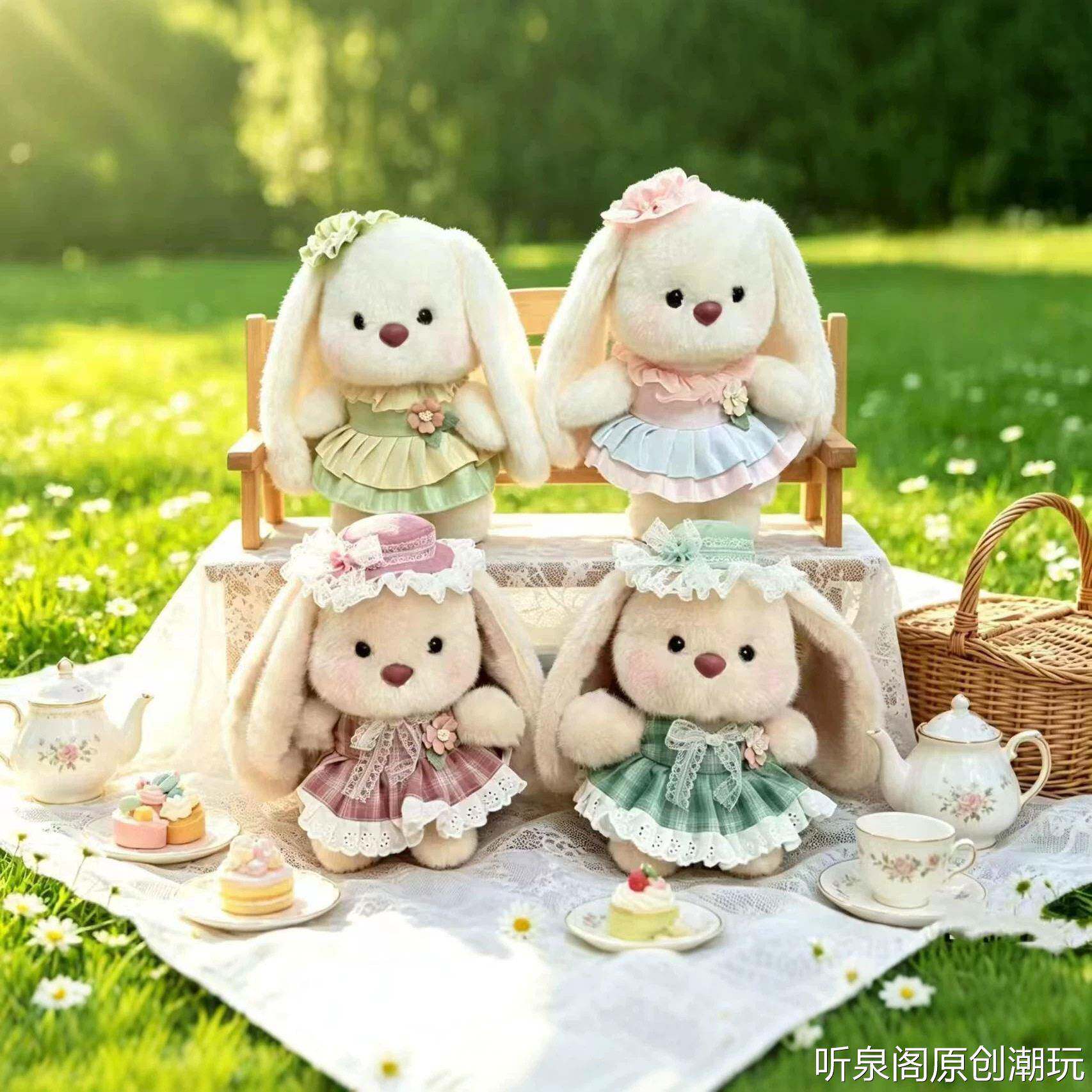 南栀长耳兔毛绒玩具创意小兔子玩偶公仔抓机娃娃礼物跨境现货