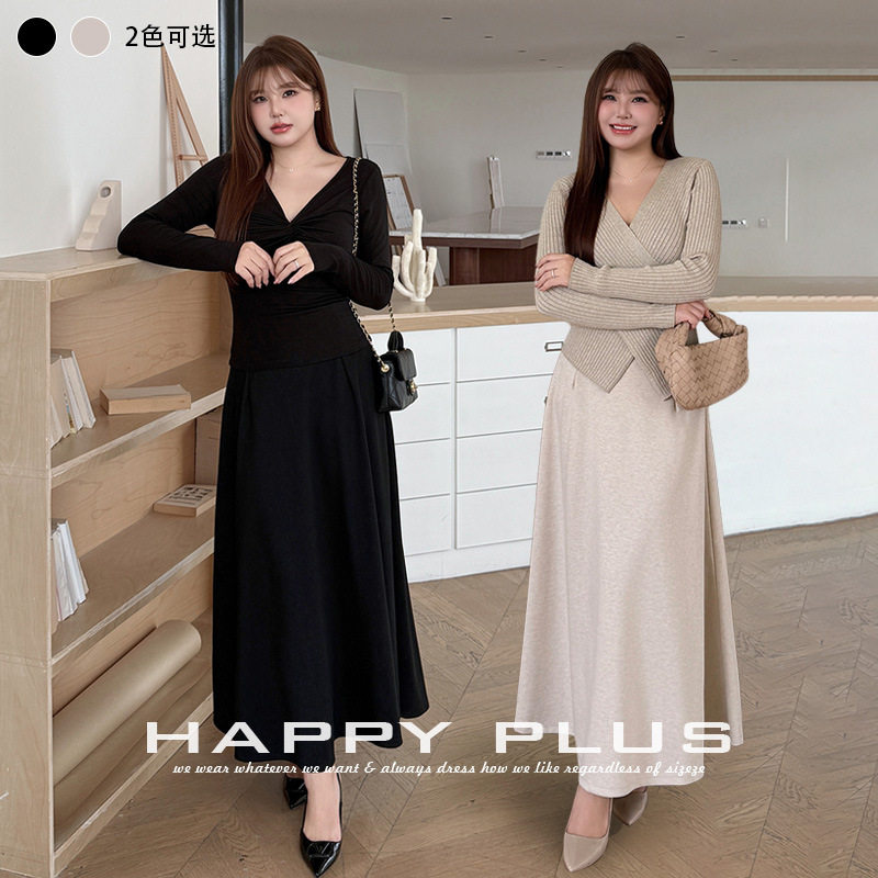 happyhut加肥加大码女装200斤胖mm秋法式大裙摆半裙高腰a字裙伞裙