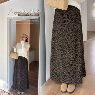 加肥加大大码女装200斤胖mm冬气质优雅豹纹半身裙高腰通勤直筒裙