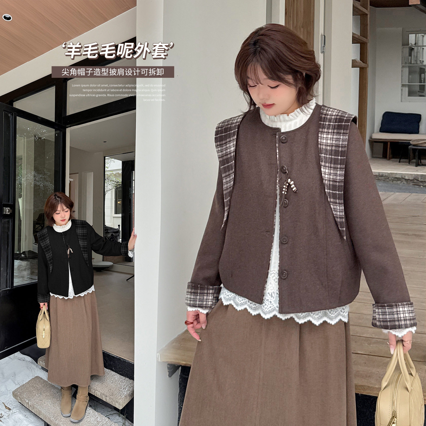 加肥加大大码女装200斤胖mm冬羊毛夹棉保暖毛呢外套连帽夹克上衣