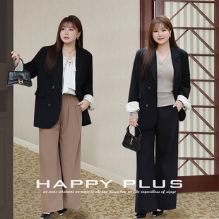 Happyhut加肥加大码女装200斤胖mm秋款拼色袖口正肩宽松西装外套