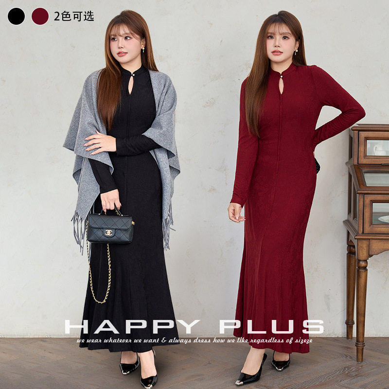 happyhut加肥加大码女装200斤胖mm旗袍订婚红裙鱼尾新中式连衣裙