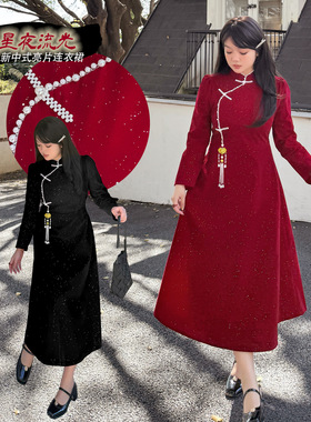 k加肥加大200斤大码女装胖mm春3235新年敬酒服红色新中式连衣裙子