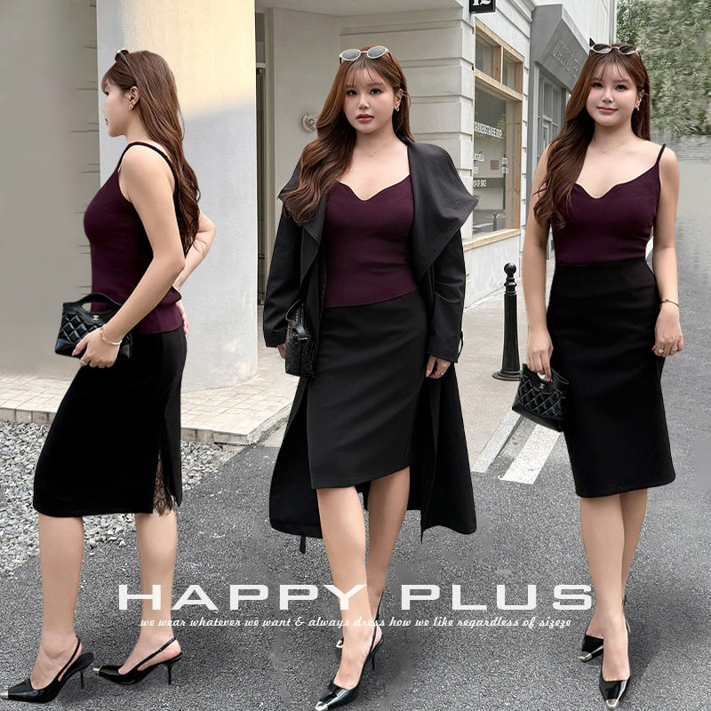 happyhut加肥加大码女装200斤胖mm秋法式轻熟套装开叉包臀裙外套