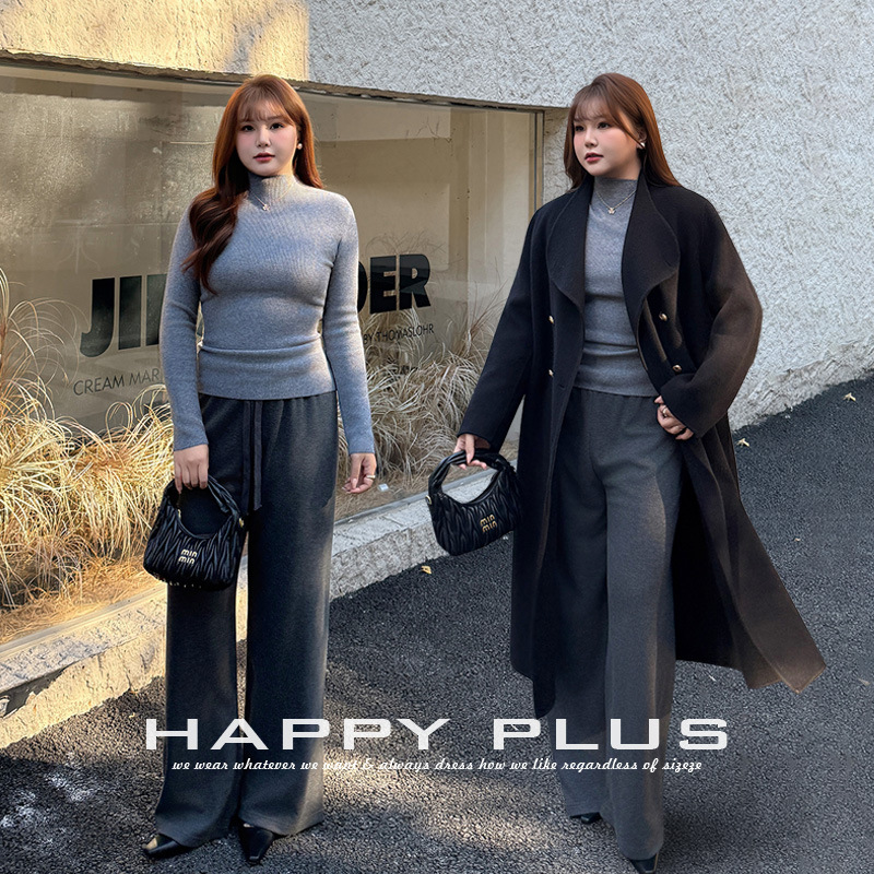 happyhut加肥加大码女装200斤胖mm勤半高领针织衫优雅干练套装