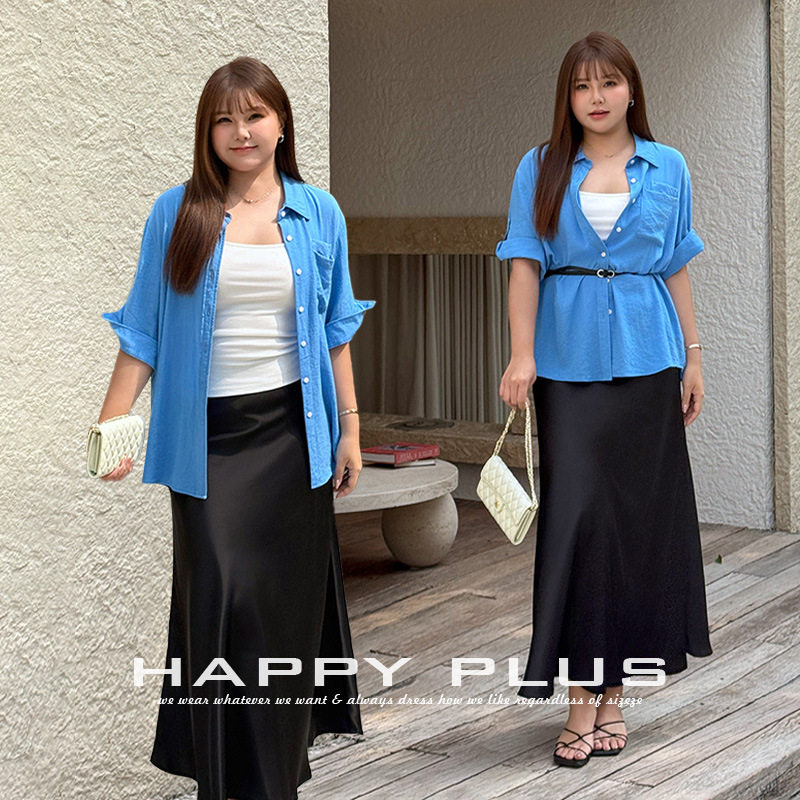 happyhut加肥加大码女装200斤胖mm衬衫背心吊带半身裙鱼尾裙套装