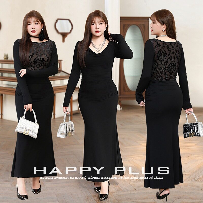 happyhut加肥加大码女装200斤胖mm荡领鱼尾连衣裙正反两穿连衣裙