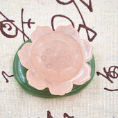 天然粉水晶莲花荷叶摆件芙蓉晶粉晶荷花东陵玉底座家居装 饰工艺品