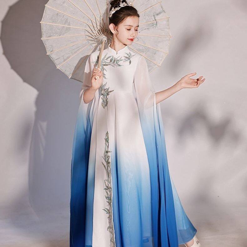 高端女童弹古筝演出服2025新款中国风儿童民乐合唱舞台独奏表演服