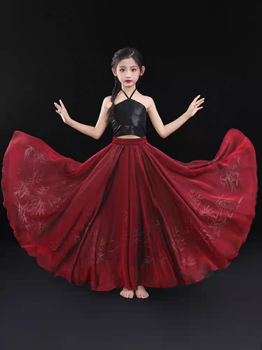 儿童古典舞服装大摆裙720度双层国风黑红纱衣内搭古风爵士舞蹈服