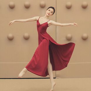新款开叉吊带舞蹈长裙现代舞裙子古典舞练功服现代舞表演服连衣裙