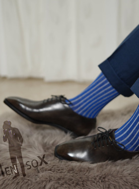 蓝色系土耳其viccel正装长筒袜celchuk暗影及膝男袜条纹弹力棉袜