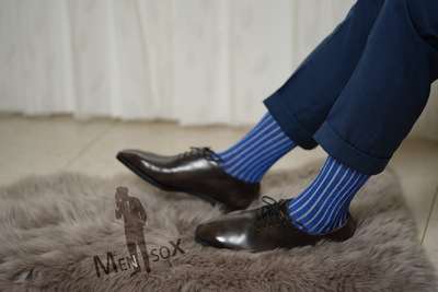 蓝色系土耳其viccel正装长筒袜celchuk暗影及膝男袜条纹弹力棉袜