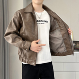 2025新款皮衣男士时尚翻领PU皮夹克水波纹机车外套男6803p98，男装皮衣，星座210A（原D326A）