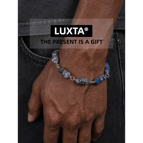 LUXTA天然蓝纹石黑闪光石手链男