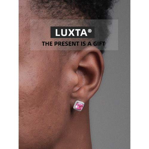 LUXTA原创嘻哈纯银男粉钻耳钉