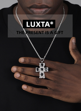 LUXTA 黑钻十字架吊坠 嘻哈街头风肌理纹项链高品质钛钢不掉色