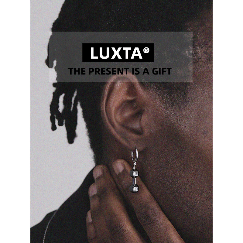 LUXTA原创 纯银哑铃耳坠嘻哈男 高级感耳饰黑胆石运动健身时尚潮