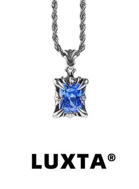 LUXTA 纯银蓝宝石吊坠 嘻哈男做旧分高级感项链个性欧美女同款潮