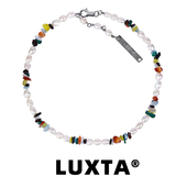 LUXTA原创 彩色天然石珠拼接巴洛克珍珠项链嘻哈潮男女同款 锁骨链