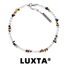 LUXTA原创 彩色天然石珠拼接巴洛克珍珠项链嘻哈潮男女同款锁骨链
