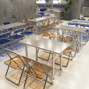 不锈钢桌椅工业风折叠桌椅网红商用奶茶店餐饮快餐店烤肉店餐桌椅
