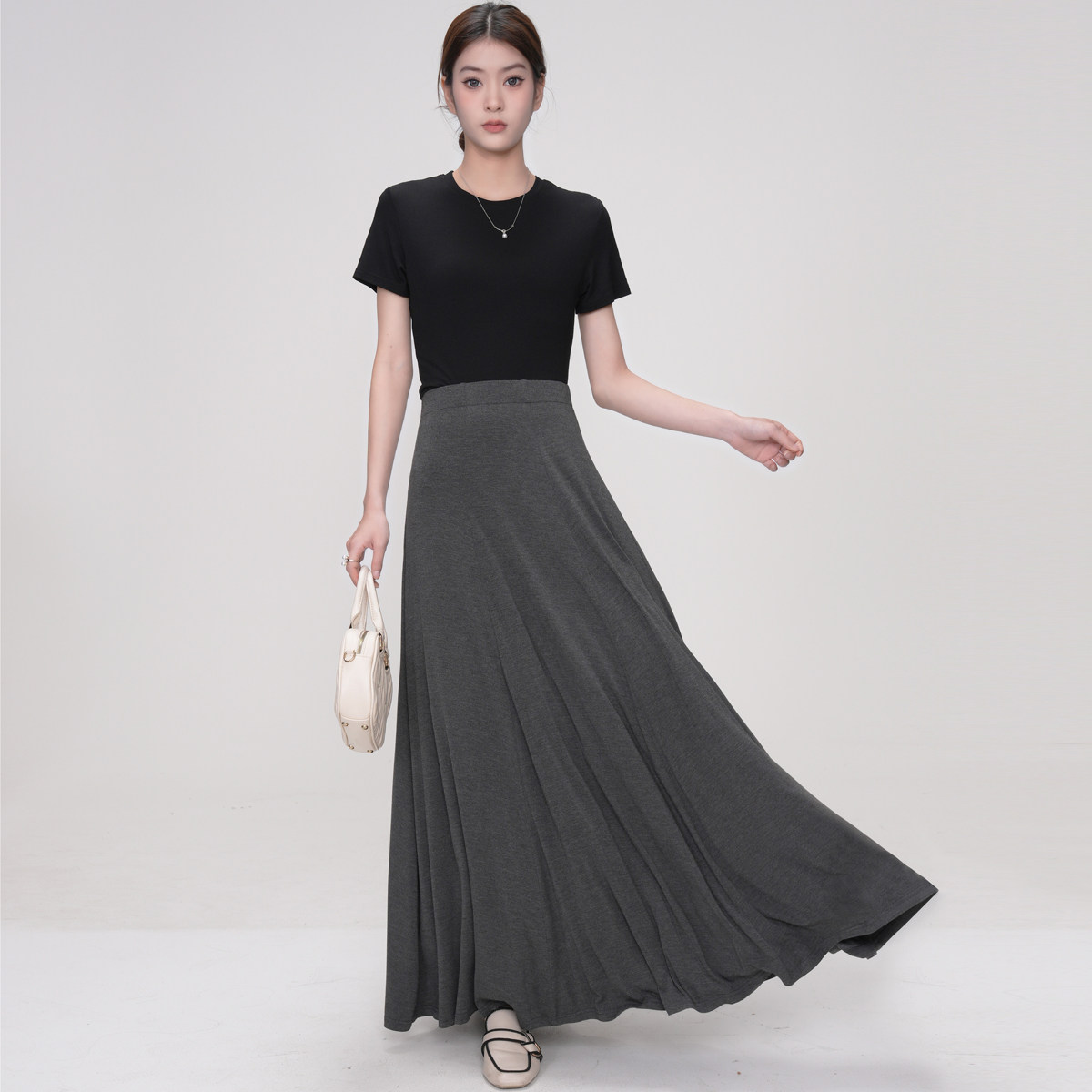 莫代尔a字伞裙半身裙显瘦大摆女夏季垂坠感到脚踝超长款拖地长裙