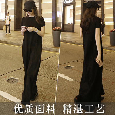 长款莫代尔宽松黑色休闲口袋A型