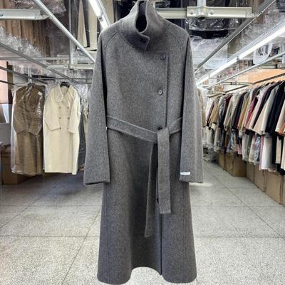 灰咖色立领双面羊毛大衣女中长款秋冬季新款韩版 A型系带毛呢外套