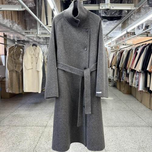 灰咖色立领双面羊毛大衣女中长款秋冬季新款韩版 A型系带毛呢外套