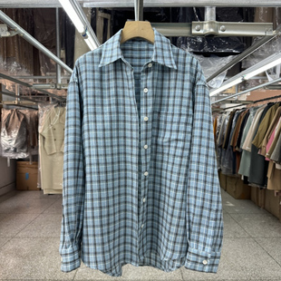 蓝色格子衬衫女2025年春秋新款宽松复古棉质舒适休闲长袖衬衣外套