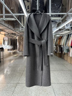 连帽双面羊毛大衣女中长款24年秋冬新款高端简约宽松系带毛呢外套