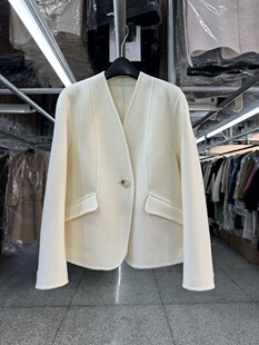 无领双面羊毛大衣女短款小个子秋冬季气质修身显瘦一粒扣毛呢外套