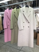 韩版 双面大衣女中长款 25年秋冬新款 宽松茧型慵懒风双排扣毛呢外套