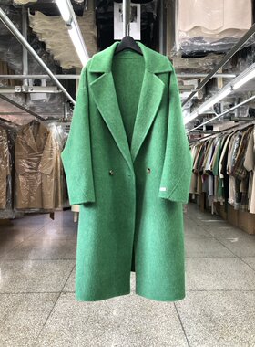 宝石绿茧型双面羊毛大衣女