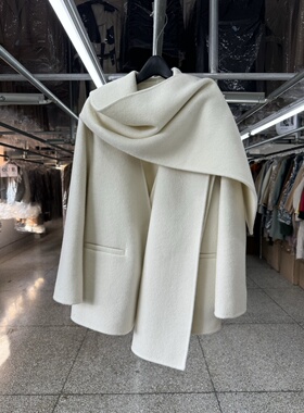 围巾双面羊毛大衣女短款2025年秋冬新款韩版时尚 V领气质毛呢外套